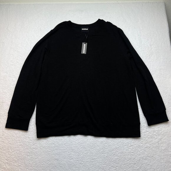 NWT Monrow | Supersoft Crew Neck Sweatshirt Black Size XXL - Picture 2 of 8